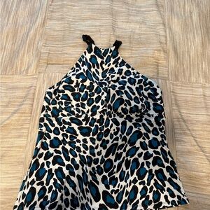 Dana Bachman Leopard Print Tankini Halter Top - Blue and Black sz 16